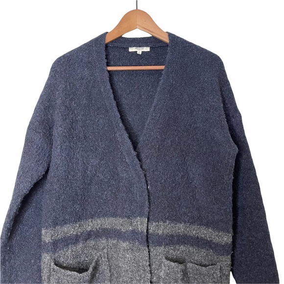 MADEWELL Boucle Wool and Alpaca Blend Blue and Gray Two Button Cardigan - Picture 7 of 15